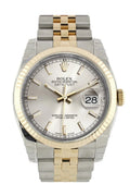 Datejust 36 Silver Dial Fluted 18K Gold Two Tone Jubilee Watch 116233.