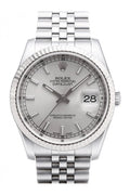 Datejust 36 Silver Dial 18k White Gold Fluted Bezel Stainless Steel Jubilee Watch 116234.
