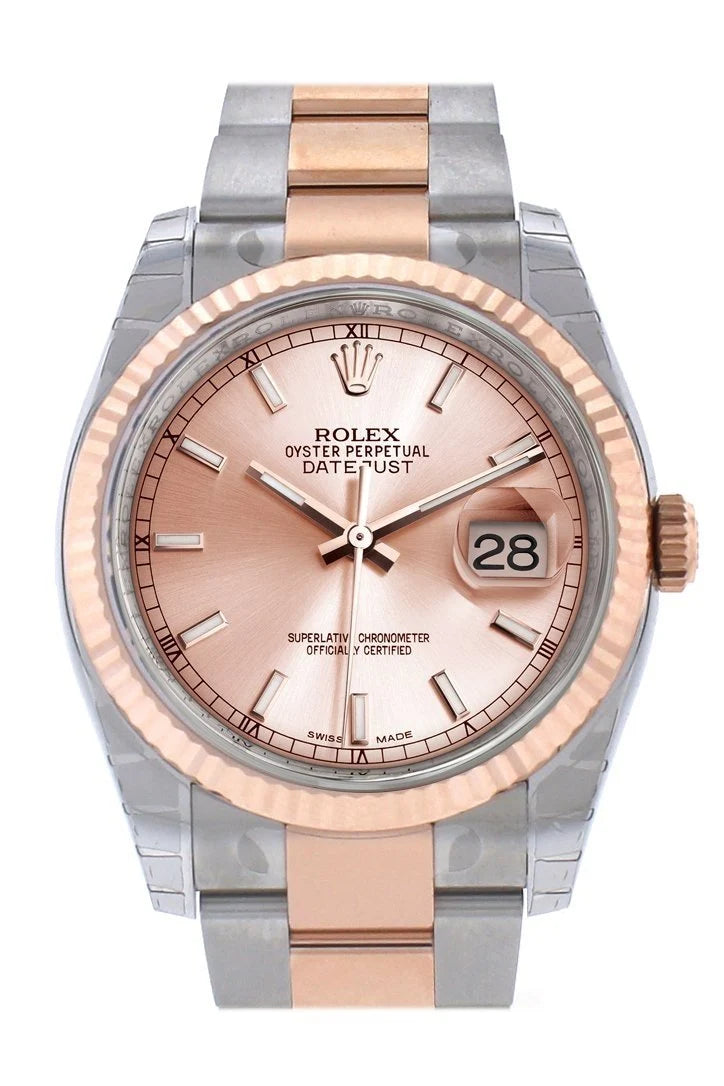 Datejust 36 Pink Dial Fluted Steel and 18k Rose Gold Oyster Watch 116231.