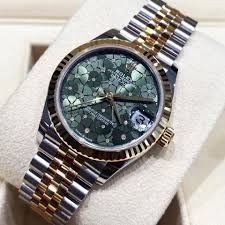Rolex Datejust 31 Yellow Gold/Steel Olive Green Floral Motif Diamond Dial & Smooth Domed Bezel Oyster Bracelet 278243 - BRAND NEW