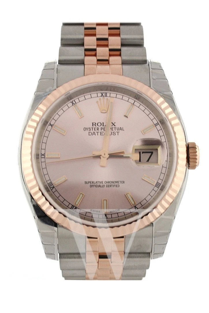 Datejust 36 Pink Dial Fluted Steel and 18k Rose Gold Jubilee Watch 116231.