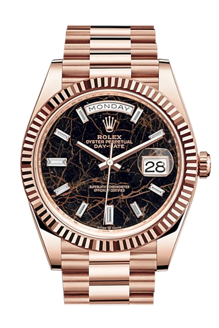 Day-Date 40 Eisenkiesel 10 Baguette-cut Fluted Dial Diamond Bezel 18K Everose gold President Automatic Men's Watch 228235.