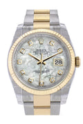 Datejust 36 White mother-of-pearl Diamond Dial Fluted 18K Gold Two Tone Oyster Watch 116233.