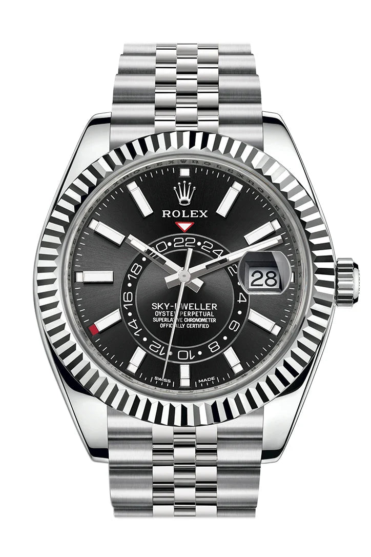 Sky Dweller Black Dial 18K White Gold Bezel Steel Jubilee Men's Watch 326934.