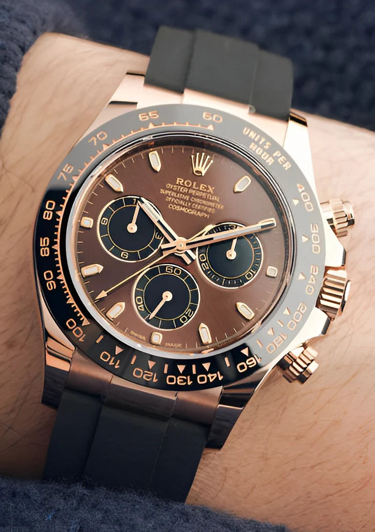 Rolex Daytona, Chocolate dial, Engraved Bezel, Rubber Oysterflex, Rose gold Watch 116515LN-0041