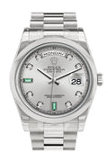 Day Date 36 Rhodium Diamonds Emeralds Dial President Men's Watch 118206.