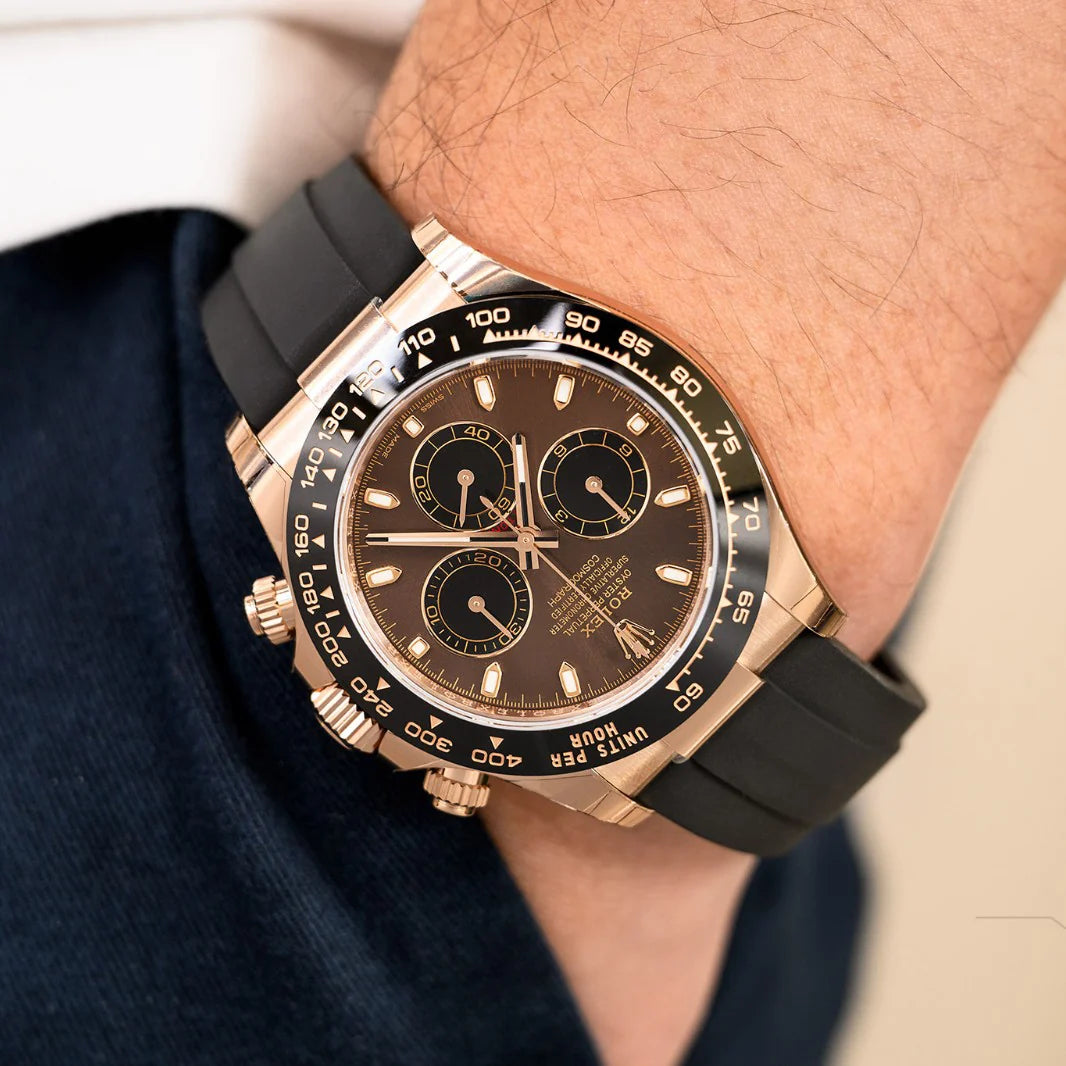 Rolex Daytona, Chocolate dial, Engraved Bezel, Rubber Oysterflex, Rose gold Watch 116515LN-0041