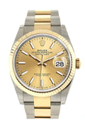 Datejust 36 Champagne-colour Dial Fluted Bezel Oyster Yellow Gold Two Tone Watch 126233 NP.
