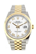 Datejust 36 White Roman Dial Fluted Bezel Jubilee Yellow Gold Two Tone Watch 126233 NP.