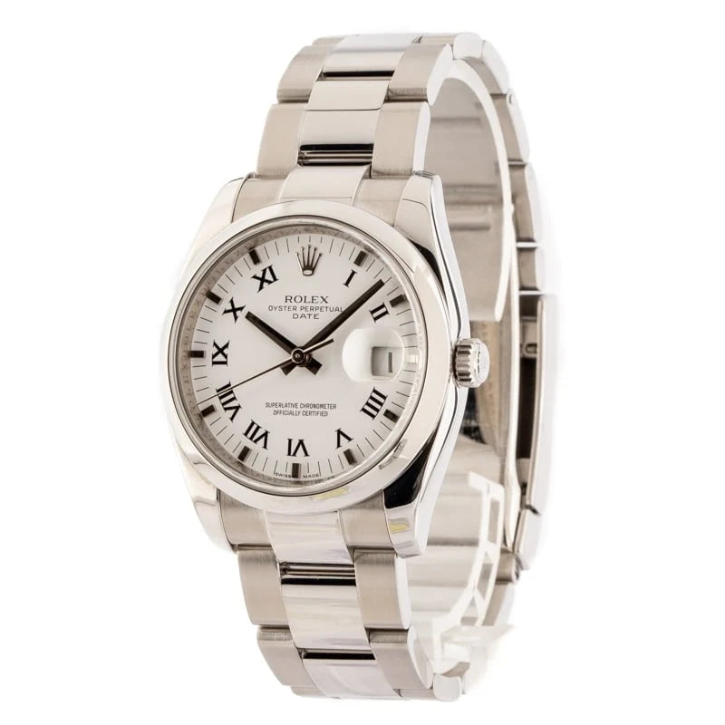 Rolex Date 115200 White Roman Dial