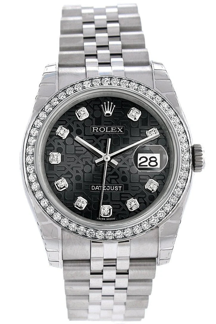 Datejust 36 Black Jubilee design set with Diamonds Dial 18k White Gold Diamond Bezel Jubilee Men's Watch 116244.