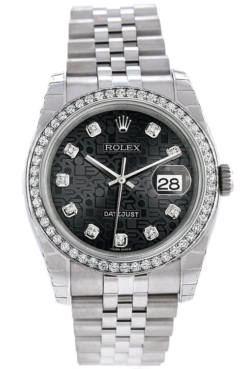 Datejust 36 Black Jubilee design set with Diamonds Dial 18k White Gold Diamond Bezel Jubilee Men's Watch 116244.