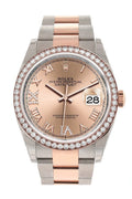 Datejust 36 Rose Set with Diamonds Dial Diamond Bezel Rose Gold Two Tone Watch 126281RBR 126281 NP.