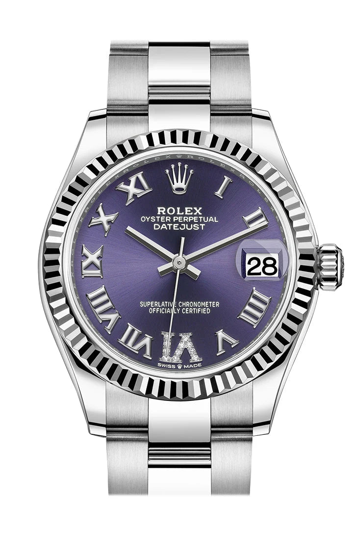 Datejust 31 Aubergine Dial Set Diamonds Dial Fluted Bezel Ladies Watch 278274.
