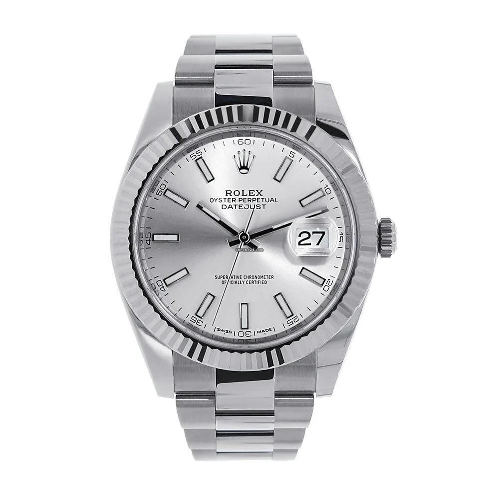 Datejust II Stainless Steel White Gold Silver Index Dial Watch 116334.
