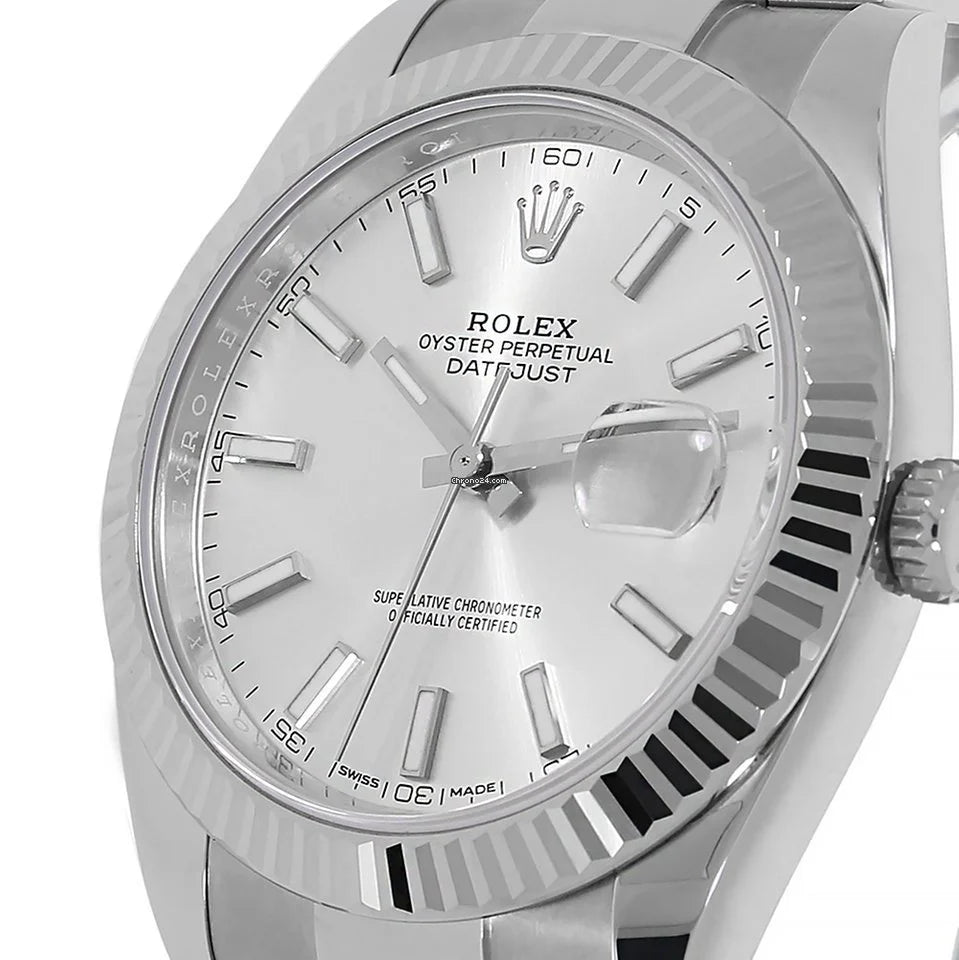 Datejust II Stainless Steel White Gold Silver Index Dial Watch 116334.