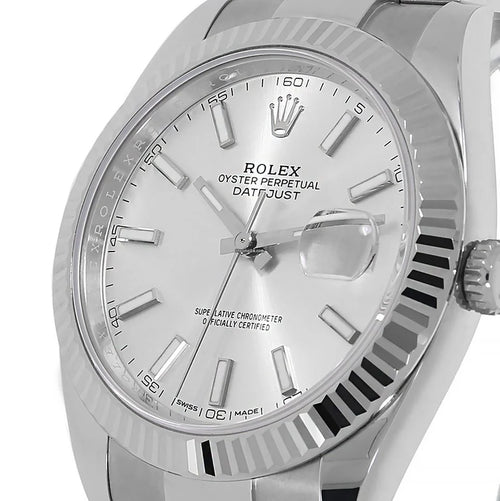 Datejust II Stainless Steel White Gold Silver Index Dial Watch 116334.