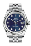 Datejust 31 Blue Set Diamonds Dial White Gold Fluted Bezel Jubilee Ladies Watch 178274.