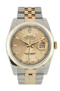 Datejust 36 Champagne Dial Fluted 18K Gold Two Tone Jubilee Watch 116233.