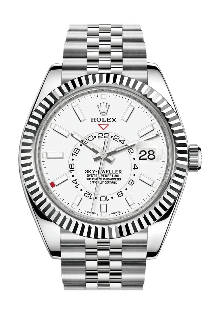 Sky Dweller White Dial 18K White Gold Bezel Steel Jubilee Men's Watch 326934.