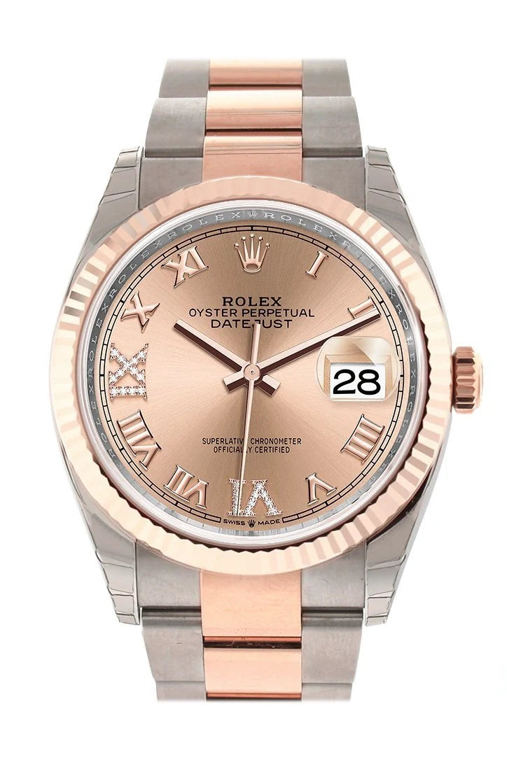 Datejust 36 Rose Set with Diamonds Dial Fluted Rose Gold Two Tone Watch 126231 NP.