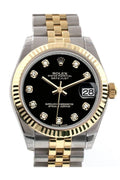 Datejust 31 Black Diamond Dial Fluted Bezel 18K Gold Two Tone Jubilee Ladies 178273.