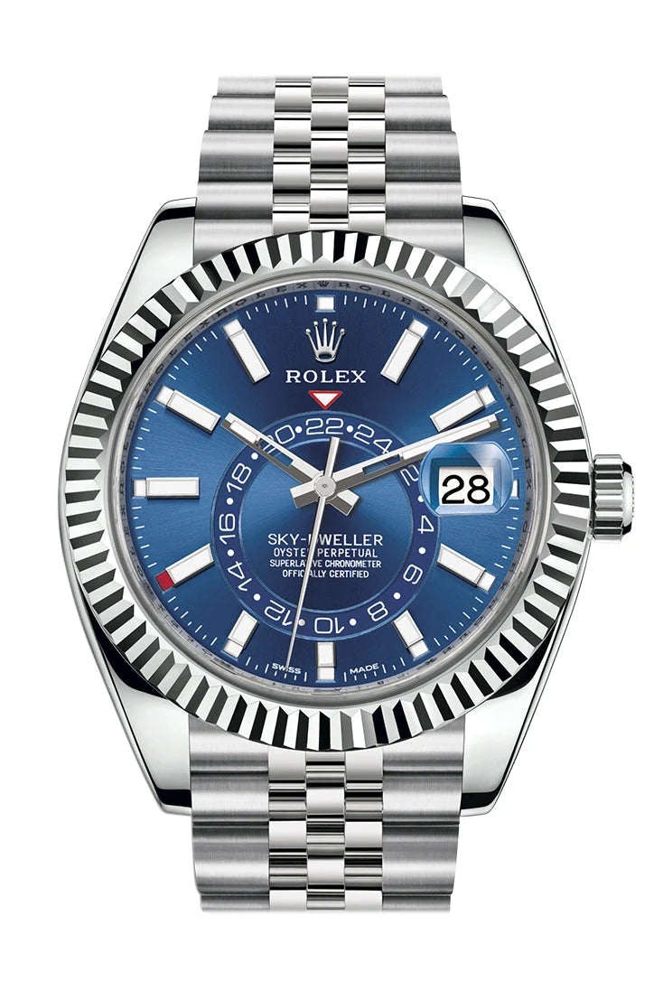 Sky Dweller Blue Dial 18K White Gold Bezel Steel Jubilee Men's Watch 326934.