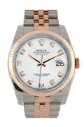 Datejust 36 White set with diamonds Dial Fluted Steel and 18k Rose Gold Jubilee Watch 116231.