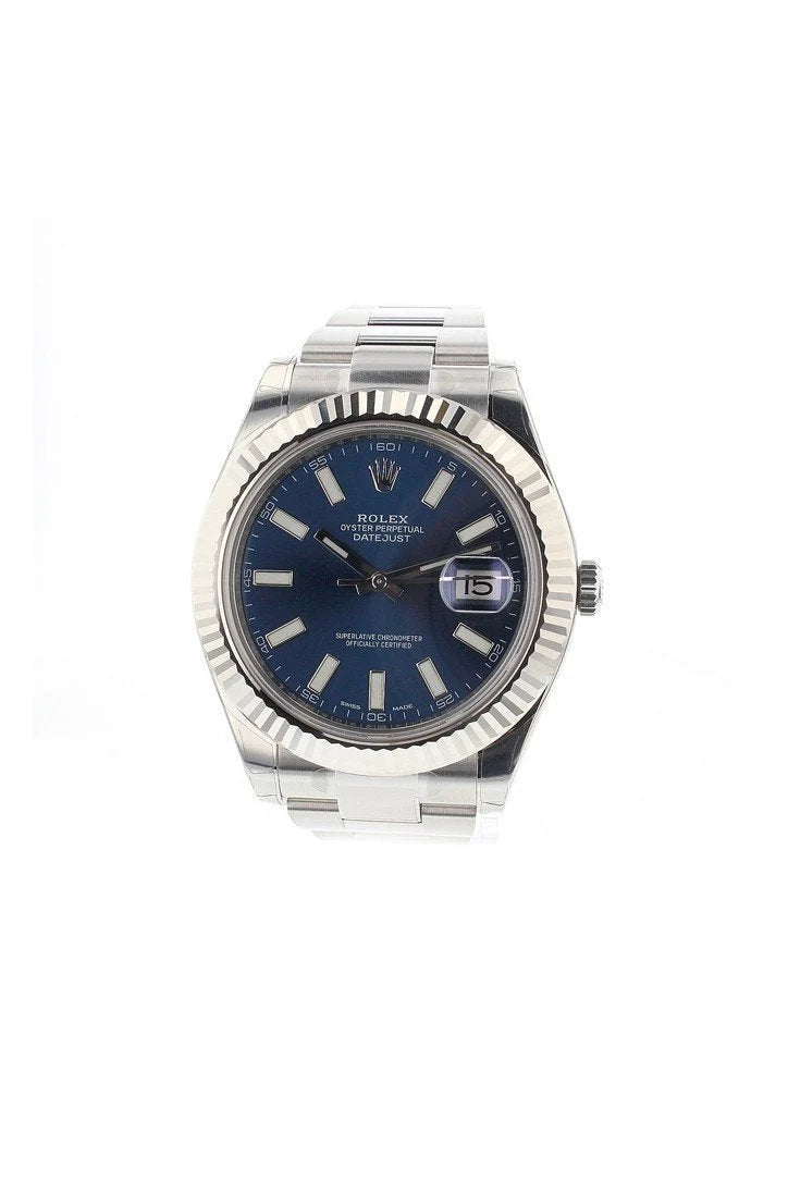 Datejust II 41 Blue Dial 18k White Gold Fluted Bezel Steel Men's Watch 116334.