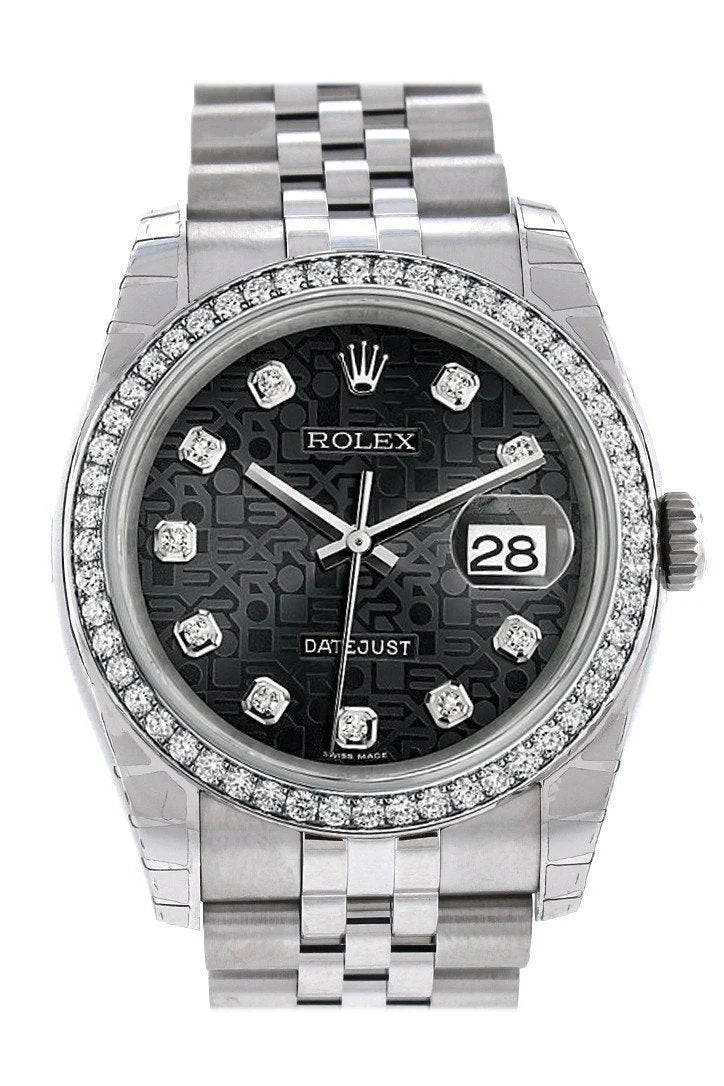 Datejust 36 Black Jubilee design set with Diamonds Dial 18k White Gold Diamond Bezel Jubilee Men's Watch 116244.