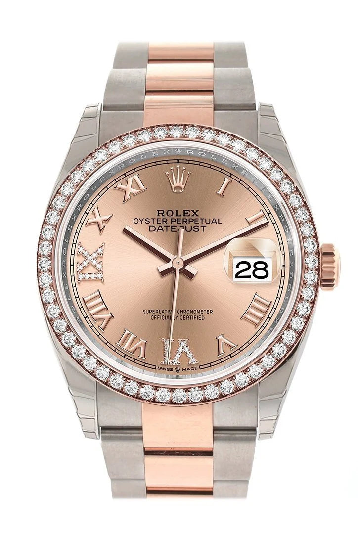 Datejust 36 Rose Set with Diamonds Dial Diamond Bezel Rose Gold Two Tone Watch 126281RBR 126281 NP.