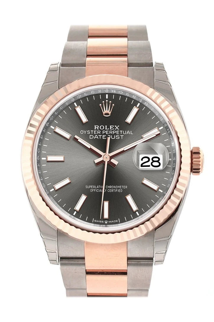 Datejust 36 Dark Rhodium Dial Fluted Rose Gold Two Tone Watch 126231 NP.
