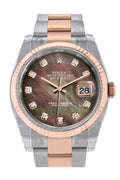 Datejust 36 Black mother-of-pearl set with diamonds Dial Fluted Steel and 18k Rose Gold Oyster Watch 116231.