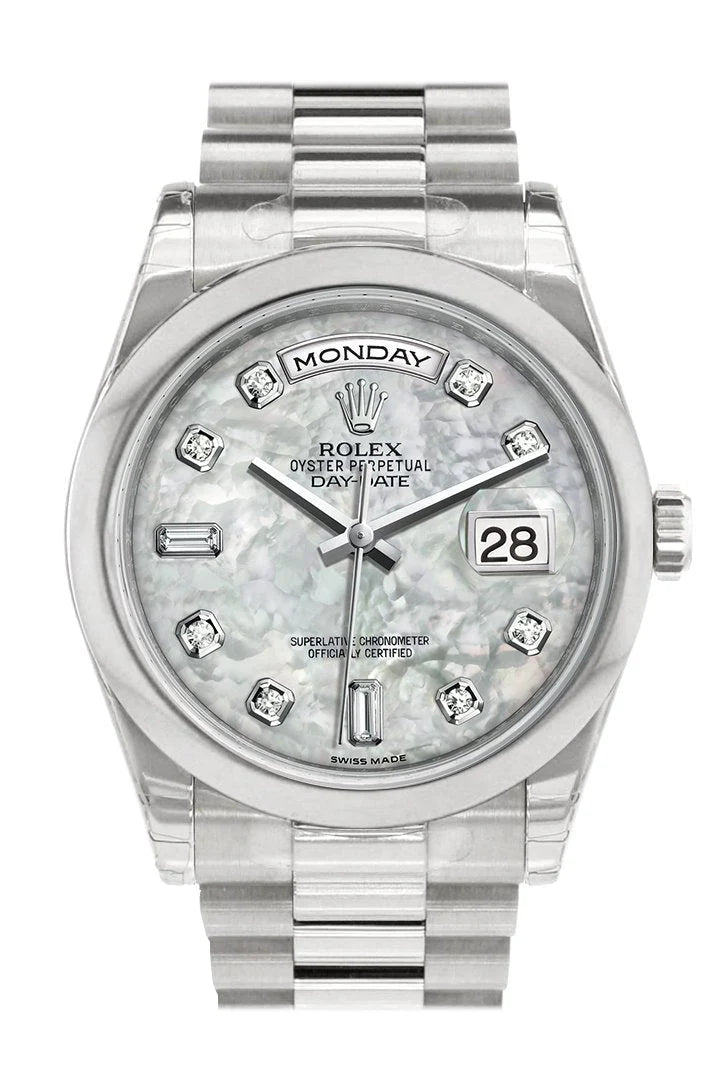 Day Date 36 White mother of pearl set with diamonds Dial President Men's Watch 118206.