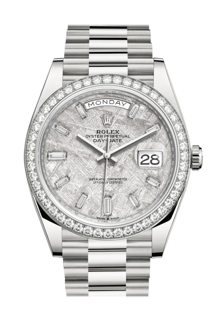 Day-Date 40 Meteorite Baguette Diamond Dial Diamond Bezel White Gold President Automatic Men's Watch 228349RBR 228349.