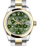 Rolex Datejust 31 Yellow Gold/Steel Olive Green Floral Motif Diamond Dial & Smooth Domed Bezel Oyster Bracelet 278243 - BRAND NEW