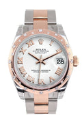 Datejust 31 White Roman Dial Diamond Bezel 18K Rose Gold Two Tone Ladies Watch 278341.