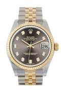 Datejust 31 Dark Grey Diamonds Dial Fluted Bezel 18K Yellow Gold Two Tone Jubilee Watch 278273 NP.